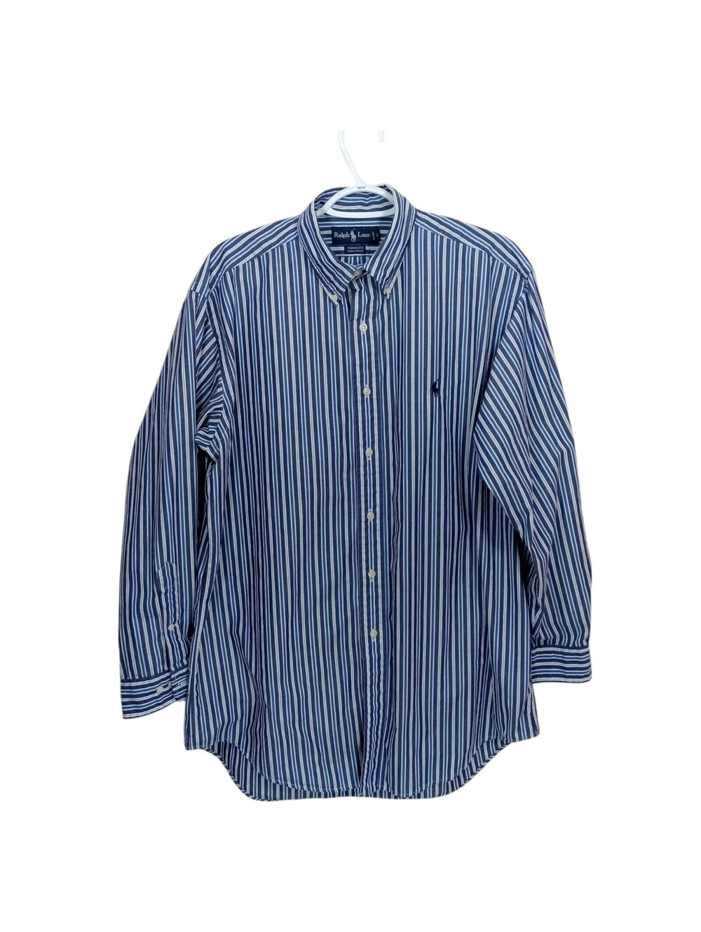 Polo Ralph Lauren Men Button Front Shirt VTG Blue Stripe Sz 16 32/33 M/L